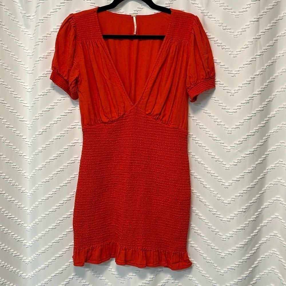 Free People Smocked Body Con ruffle Mini Dress